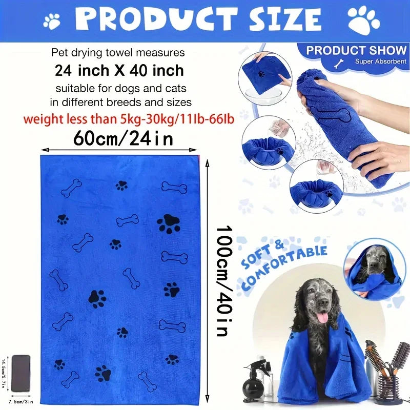 Dog Towel Drying Dog Cat Pet Towel, Puppy Microfiber Quick-Drying Dog Claw Bath Towel, Pet Bath Products Absorbent Medium Dogs